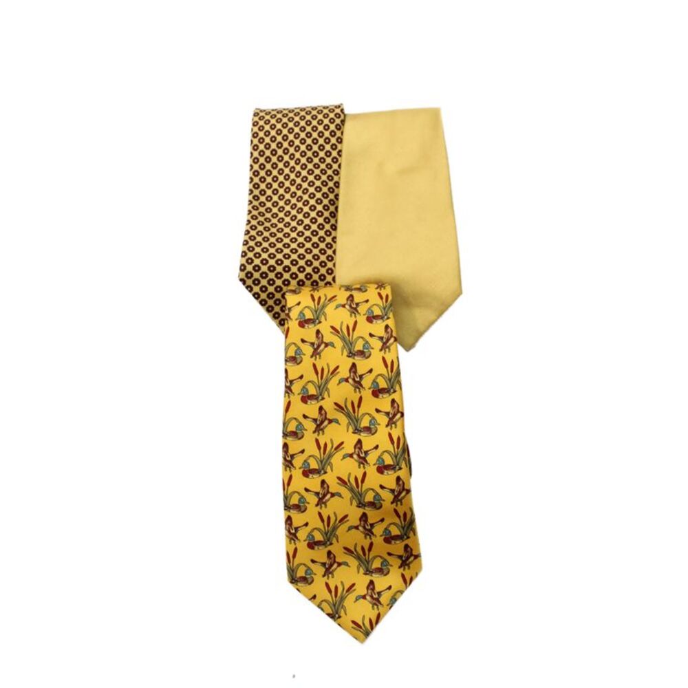 Paul Stuart New & Lingwood Mens Silk Neckties Yellow Multi Colored Lot 3